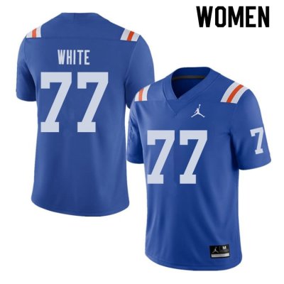 Women's Florida Gators #77 Ethan White NCAA Jordan Brand Royal Throwback Alternate Authentic Stitched College Football Jersey TAN3862GI